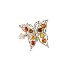 Baltic Amber Colorful Butterfly Ring in 925 Sterling Silver
